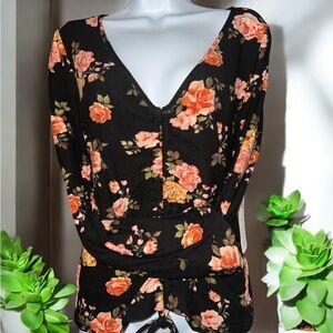 NWT Floral Black and Pink Women's Top
